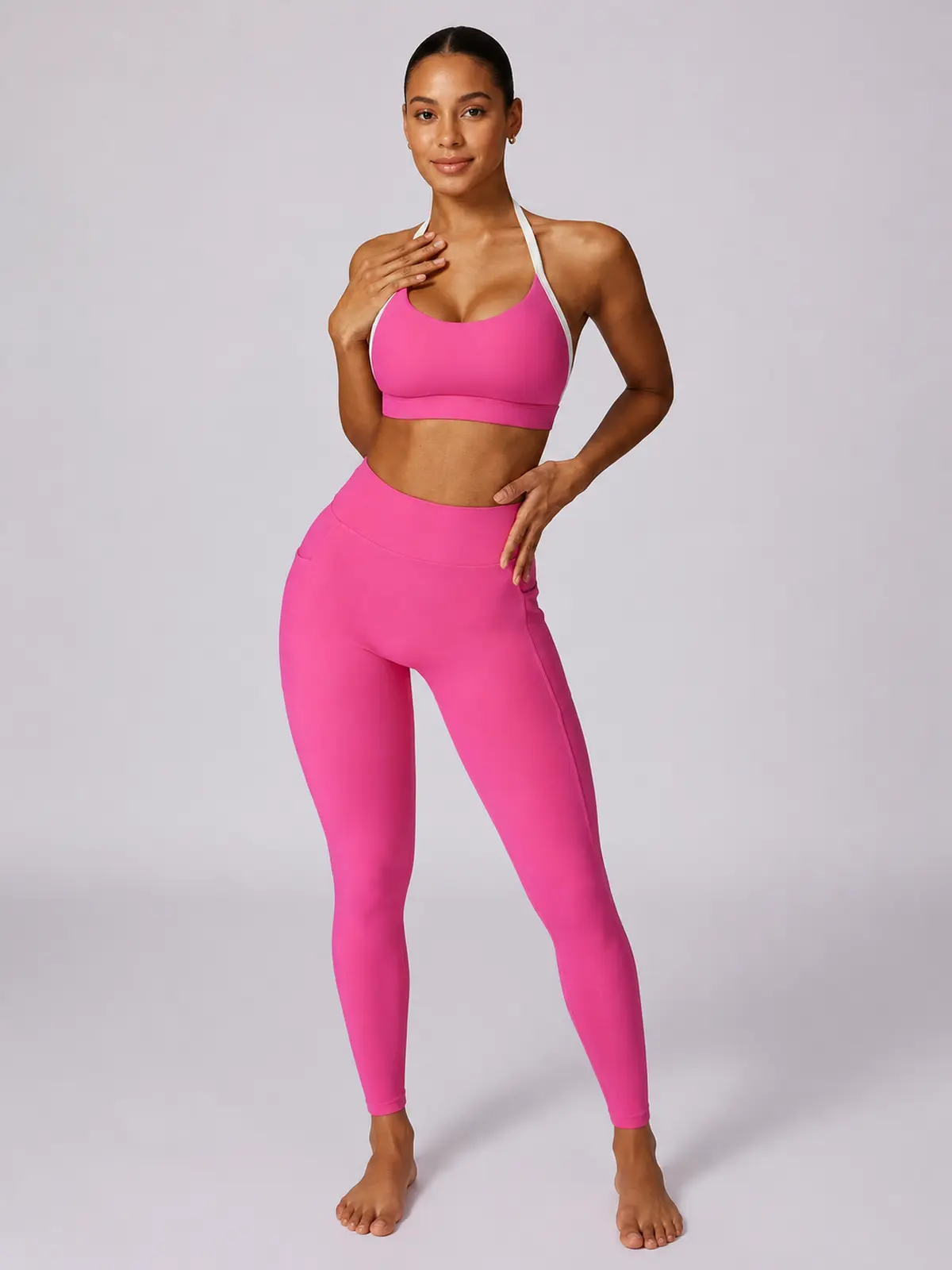 Halo Circuit Sports Bra and Full-Length Leggings Set — bright pink — general — authoritative variation match