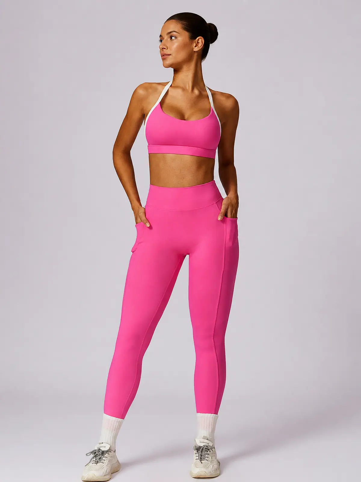 Halo Circuit Sports Bra and Full-Length Leggings Set — bright pink — general — authoritative variation match