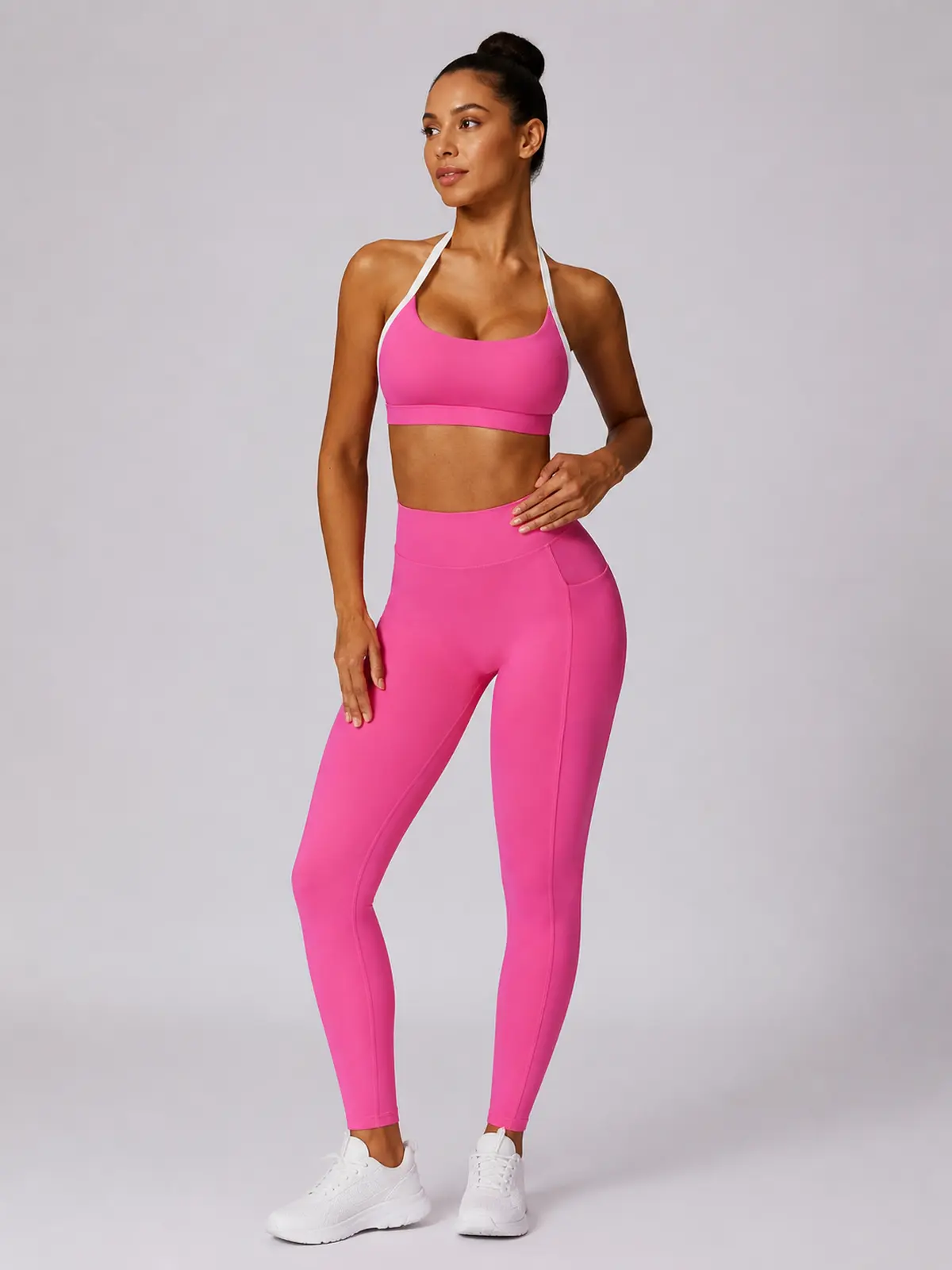 Halo Circuit Sports Bra and Full-Length Leggings Set — bright pink — general — authoritative variation match