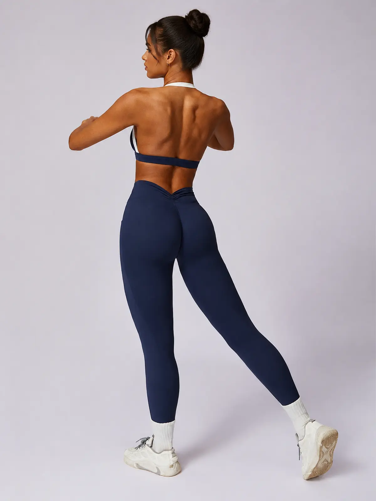 Halo Circuit Sports Bra and Full-Length Leggings Set — dark navy blue — general — assigned human anchor cluster