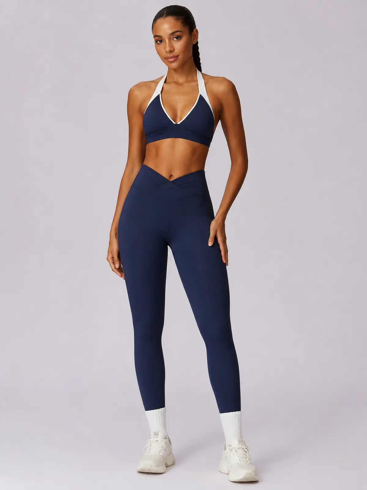 Halo Circuit Sports Bra and Full-Length Leggings Set — dark navy blue — general — authoritative variation match
