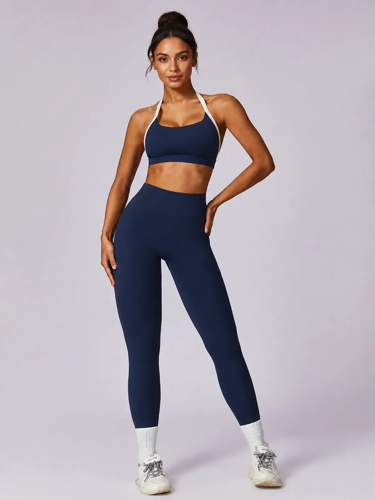 Halo Circuit Sports Bra and Full-Length Leggings Set — dark navy blue — general — authoritative variation match