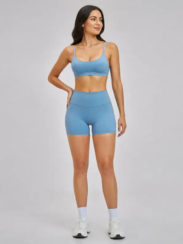 Harbor Bloom Sports Bra and High-Waisted Bike Shorts Set — light dusty blue — general — authoritative variation match