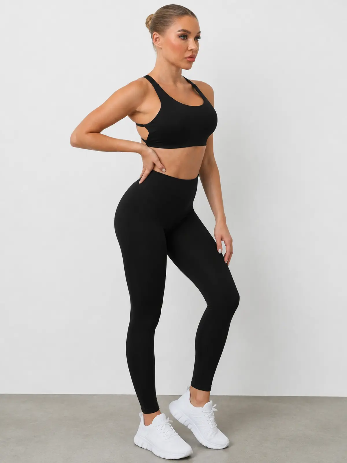 Harbor Lattice Crisscross-Back Sports Bra — black — sports-bra — authoritative variation match