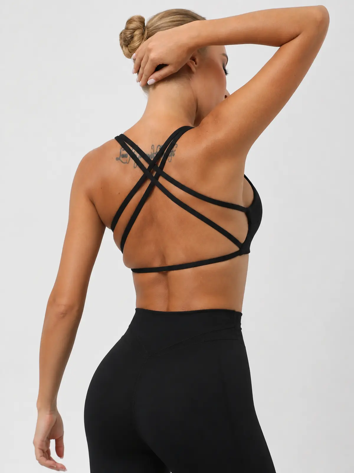 Harbor Lattice Crisscross-Back Sports Bra — black — sports-bra — authoritative variation match