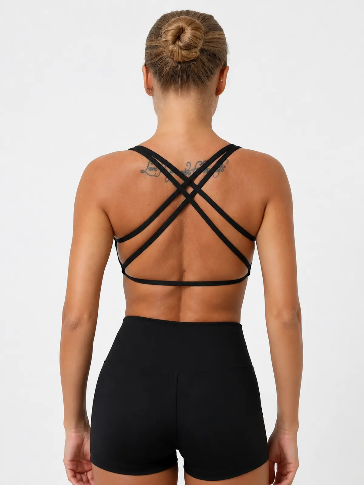 Harbor Lattice Crisscross-Back Sports Bra — black — sports-bra — authoritative variation match