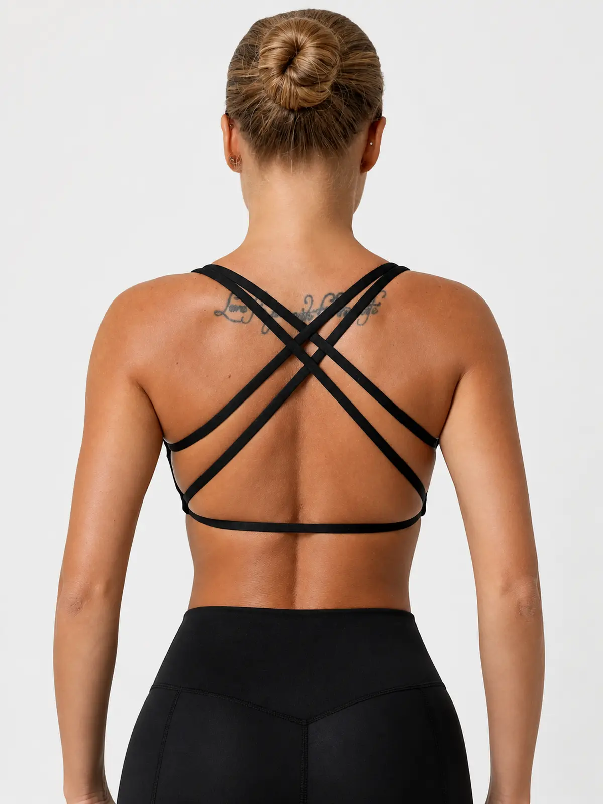 Harbor Lattice Crisscross-Back Sports Bra — black — sports-bra — authoritative variation match