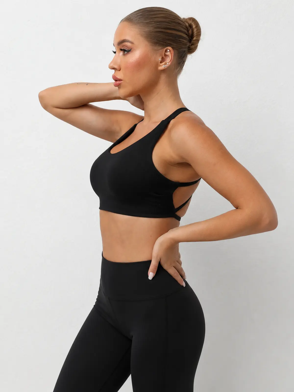 Harbor Lattice Crisscross-Back Sports Bra — black — sports-bra — authoritative variation match