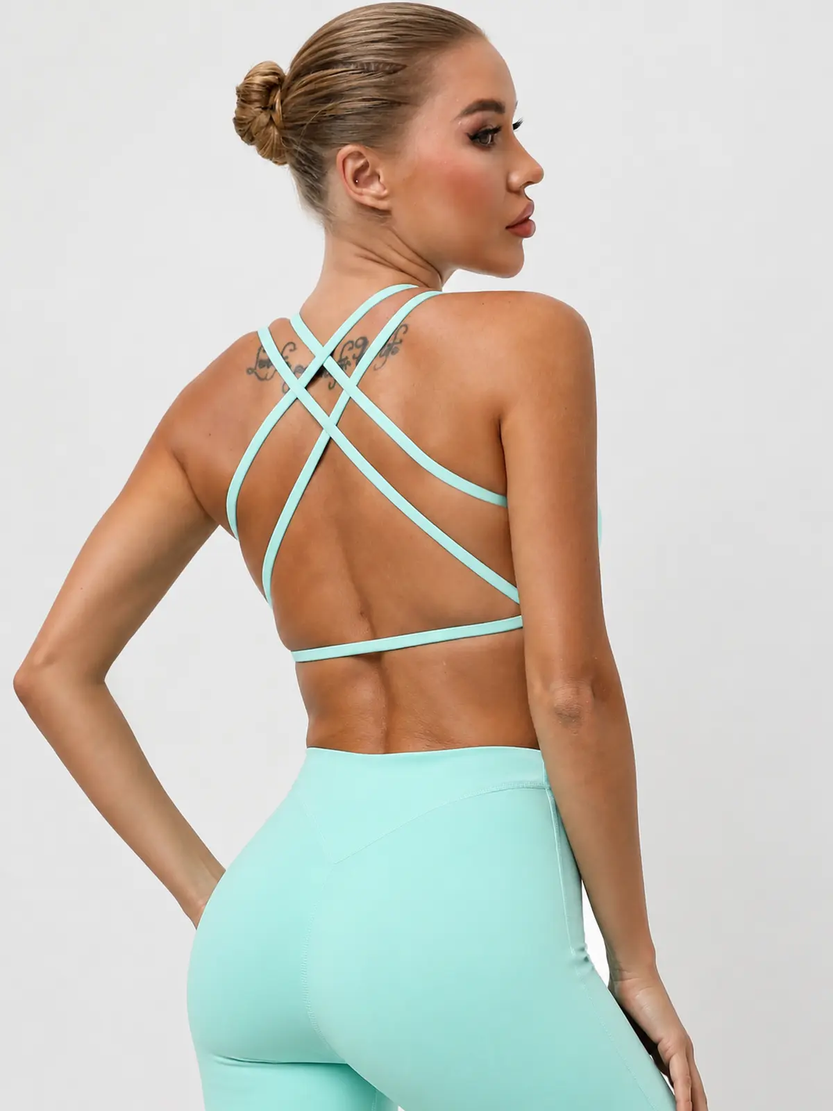 Harbor Lattice Crisscross-Back Sports Bra — mint green — sports-bra — authoritative variation match