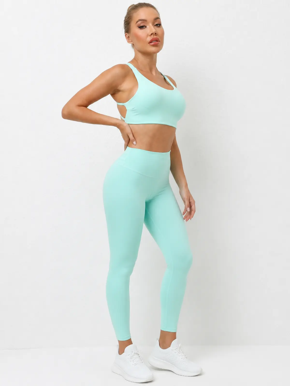 Harbor Lattice Crisscross-Back Sports Bra — mint green — sports-bra — authoritative variation match