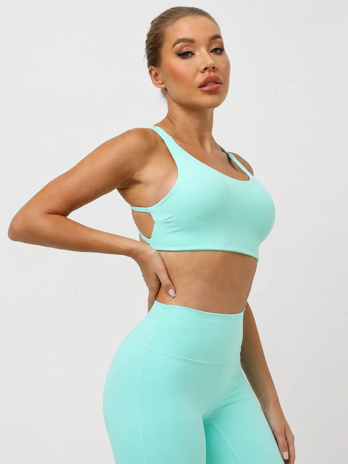 Harbor Lattice Crisscross-Back Sports Bra — mint green — sports-bra — authoritative variation match
