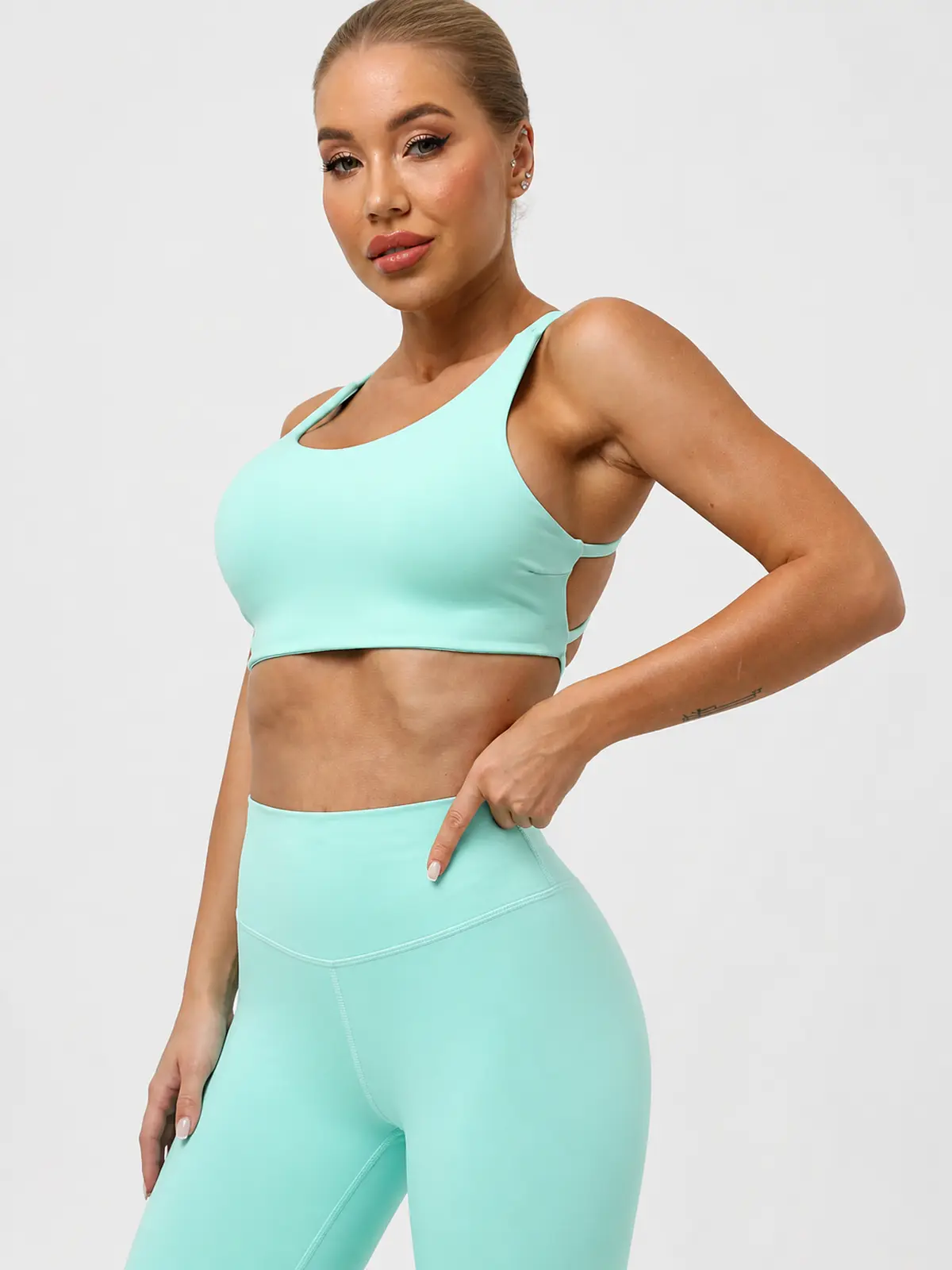 Harbor Lattice Crisscross-Back Sports Bra — mint green — sports-bra — authoritative variation match