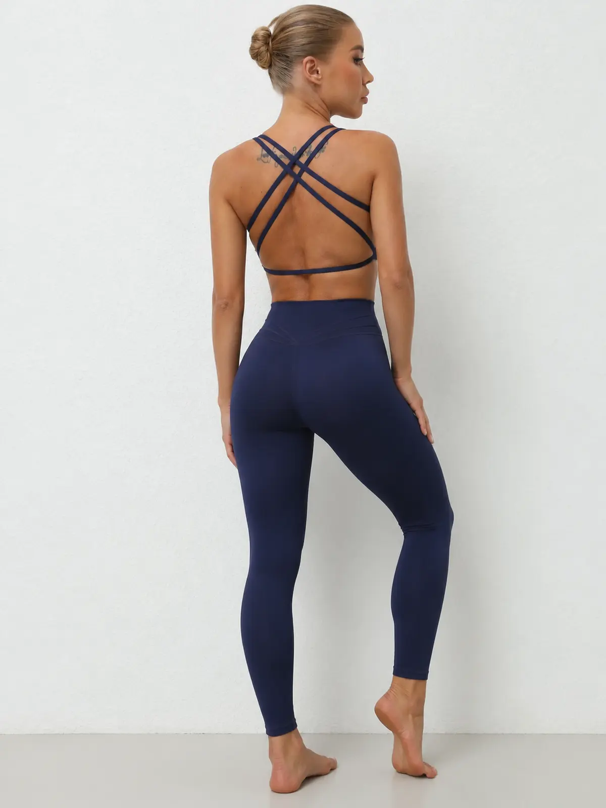 Harbor Lattice Crisscross-Back Sports Bra — navy blue — sports-bra — authoritative variation image