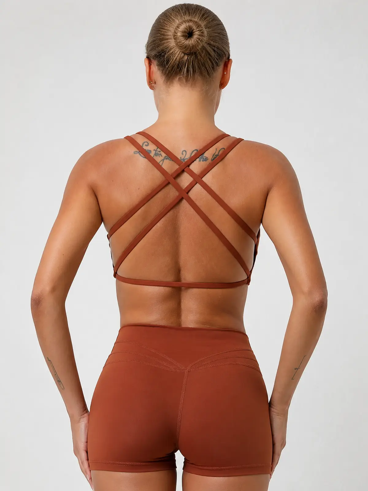 Harbor Lattice Crisscross-Back Sports Bra — rust brown — sports-bra — authoritative variation image
