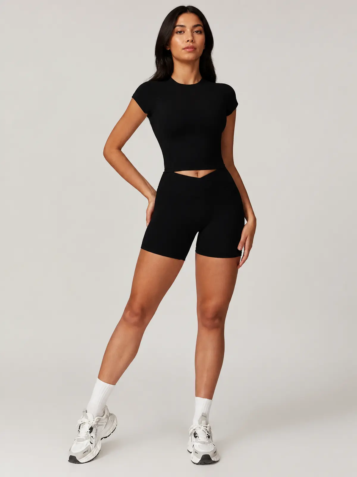 Harbor Quiet T-Shirt and Bike Shorts Set — black — general — authoritative variation image