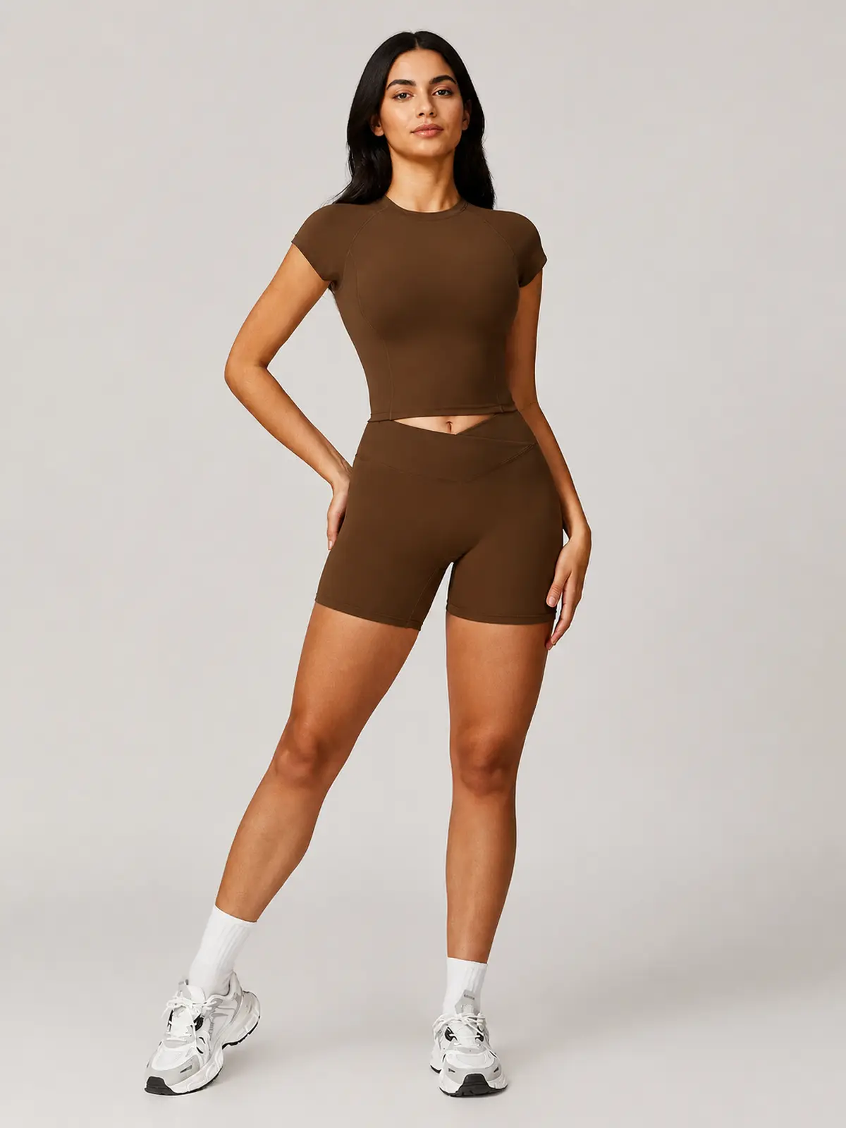 Harbor Quiet T-Shirt and Bike Shorts Set — light coffee brown — general — authoritative variation image