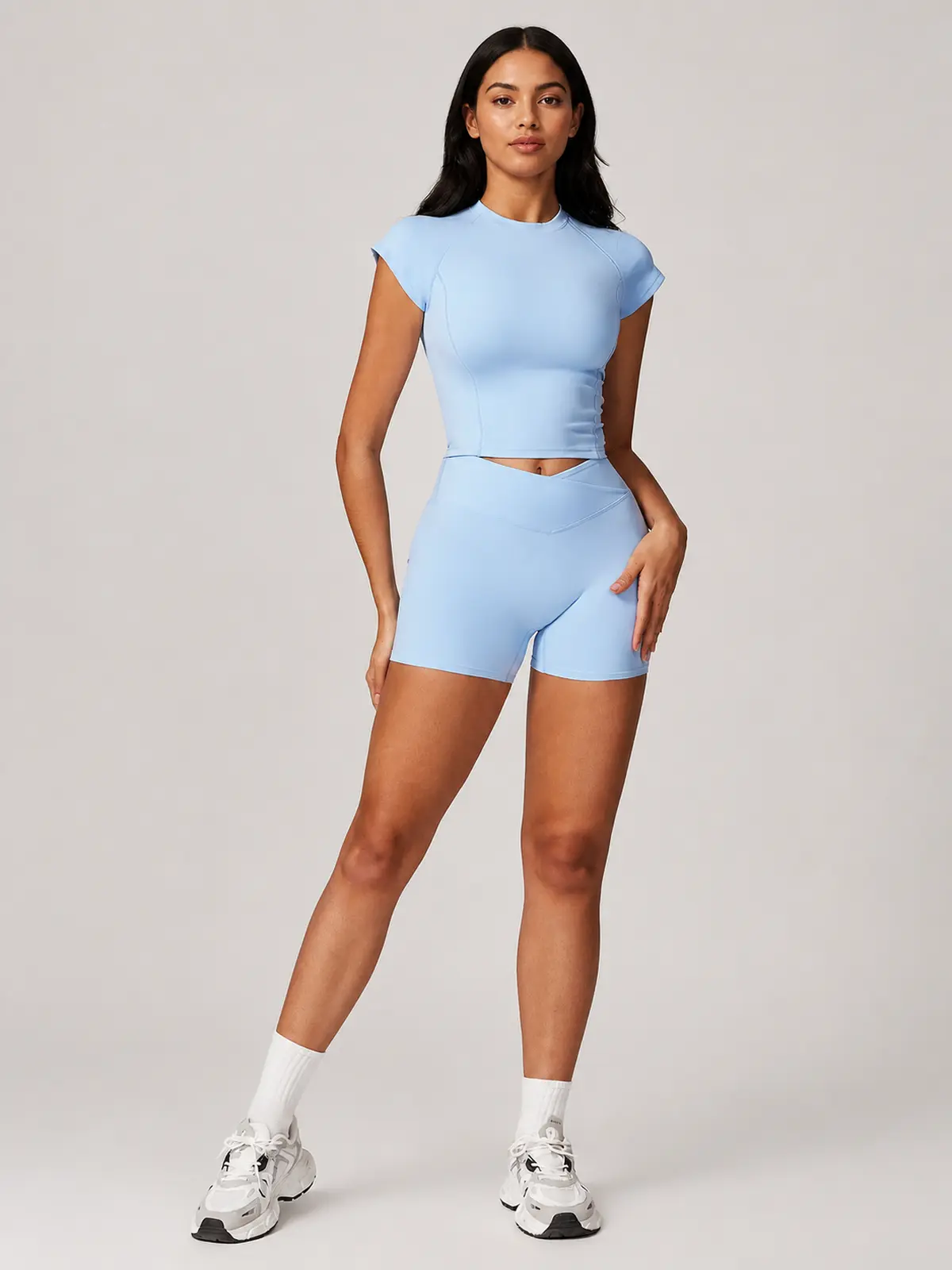 Harbor Quiet T-Shirt and Bike Shorts Set — light sky blue — general — authoritative variation image