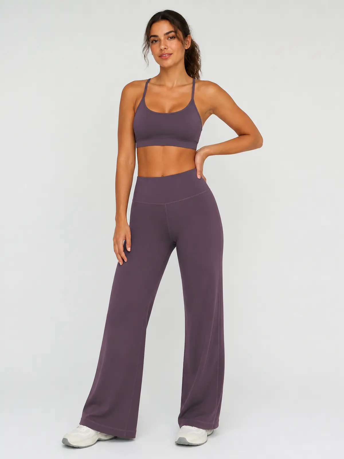 Harbor Verse High-Rise Flare Leggings — dark mauve purple — pants — authoritative variation match