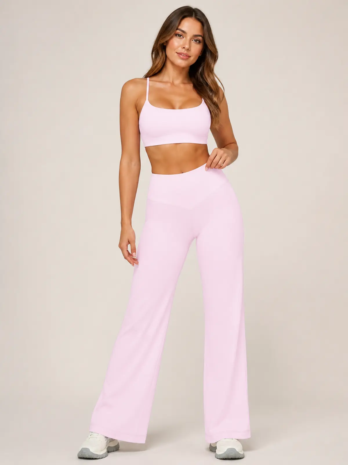 Harbor Verse High-Rise Flare Leggings — light pink — flare-leggings — authoritative variation match
