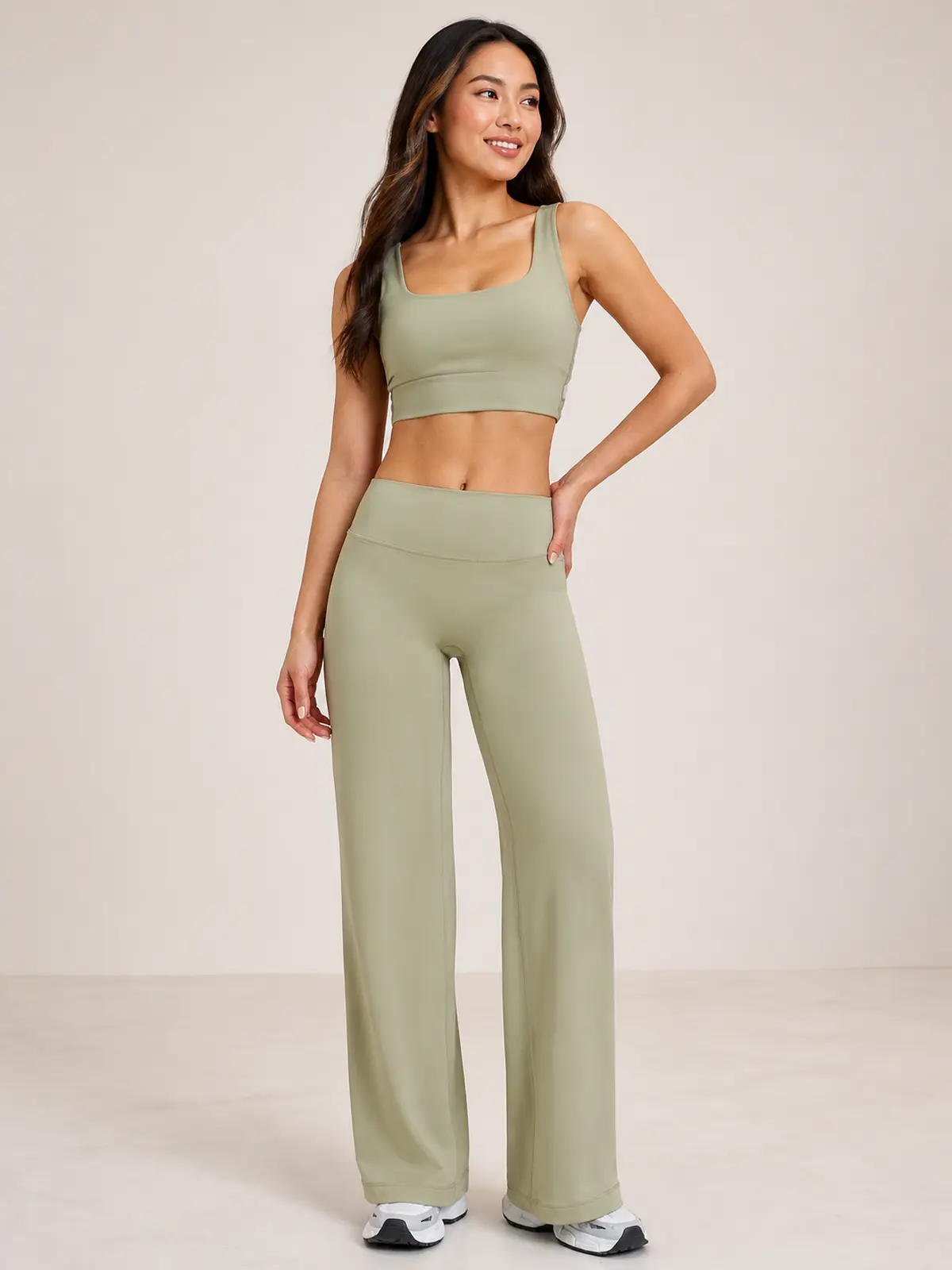 Harbor Verse High-Rise Flare Leggings — moss green — flare-leggings — authoritative variation match