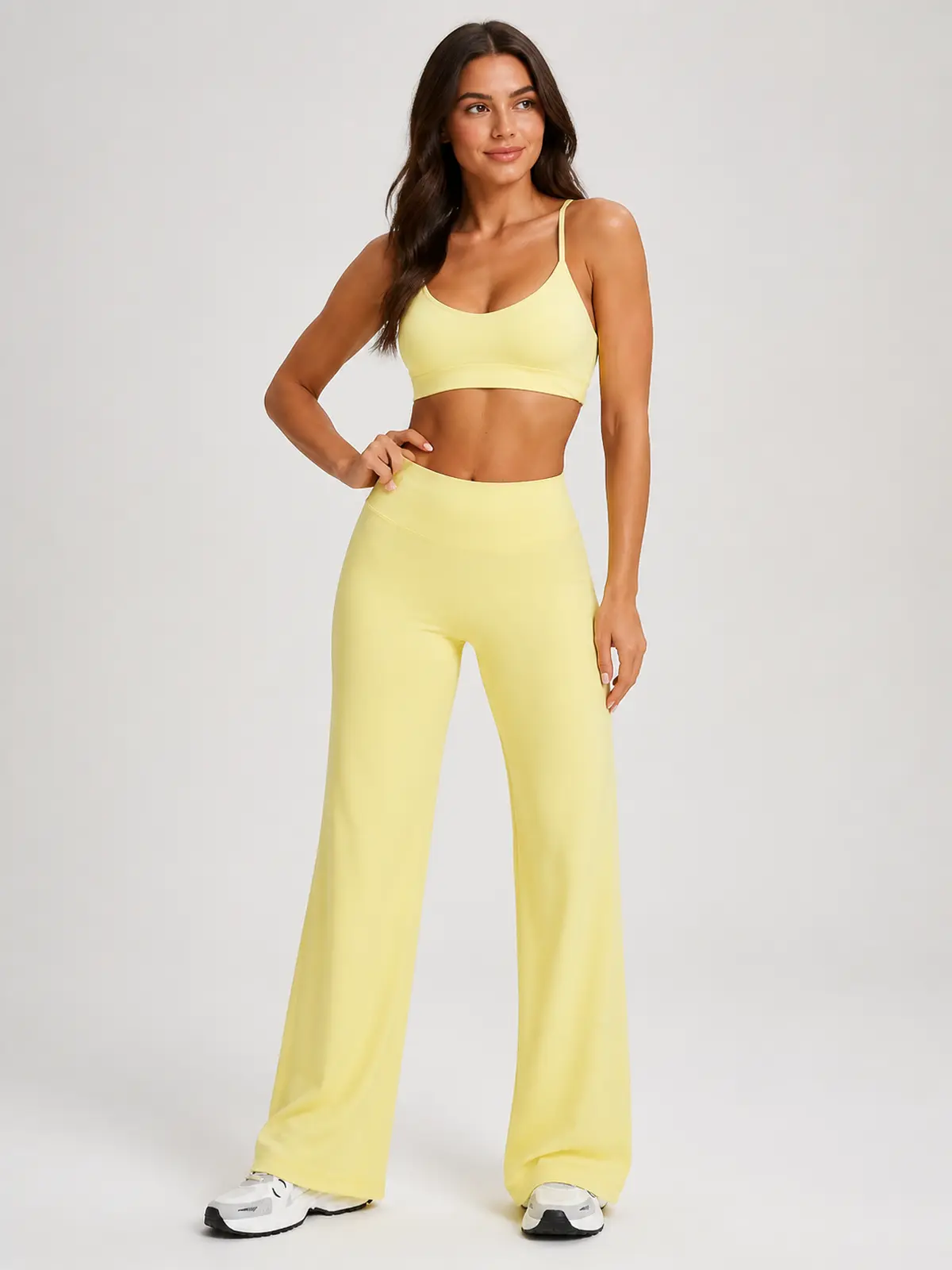 Harbor Verse High-Rise Flare Leggings — pale yellow — pants — authoritative variation match
