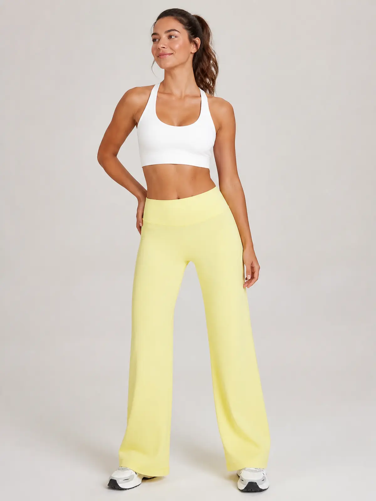 Harbor Verse High-Rise Flare Leggings — pale yellow — pants — authoritative variation match