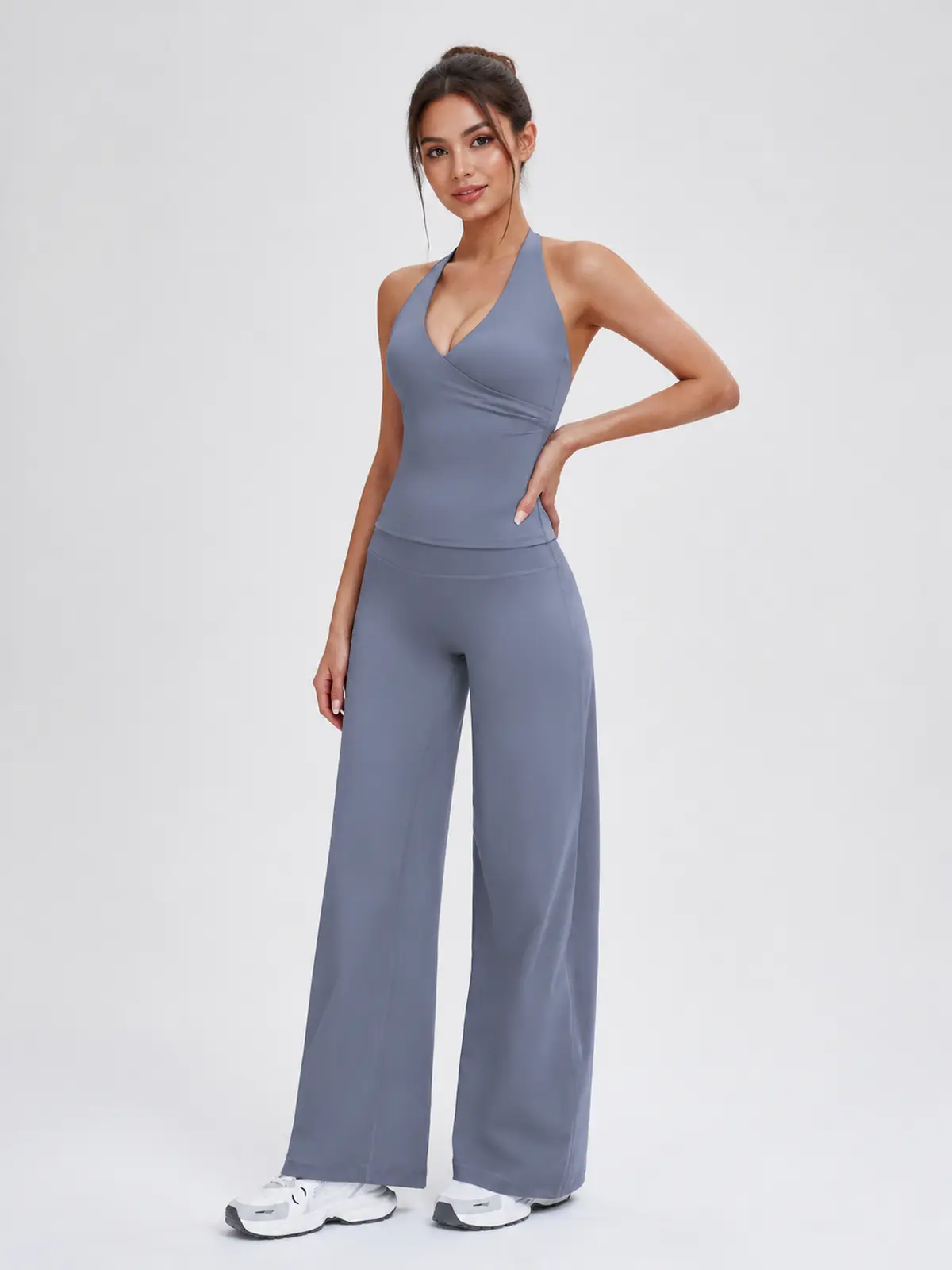 Harbor Verse High-Rise Flare Leggings — smoky gray-blue — pants — authoritative variation match