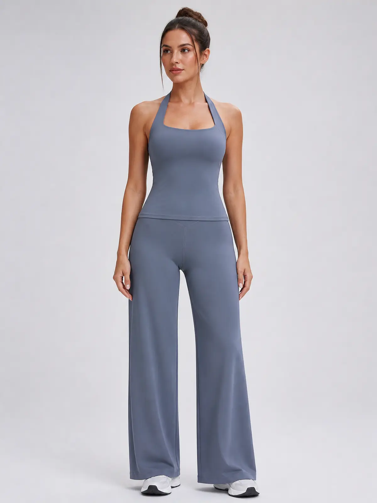 Harbor Verse High-Rise Flare Leggings — smoky gray-blue — pants — authoritative variation match