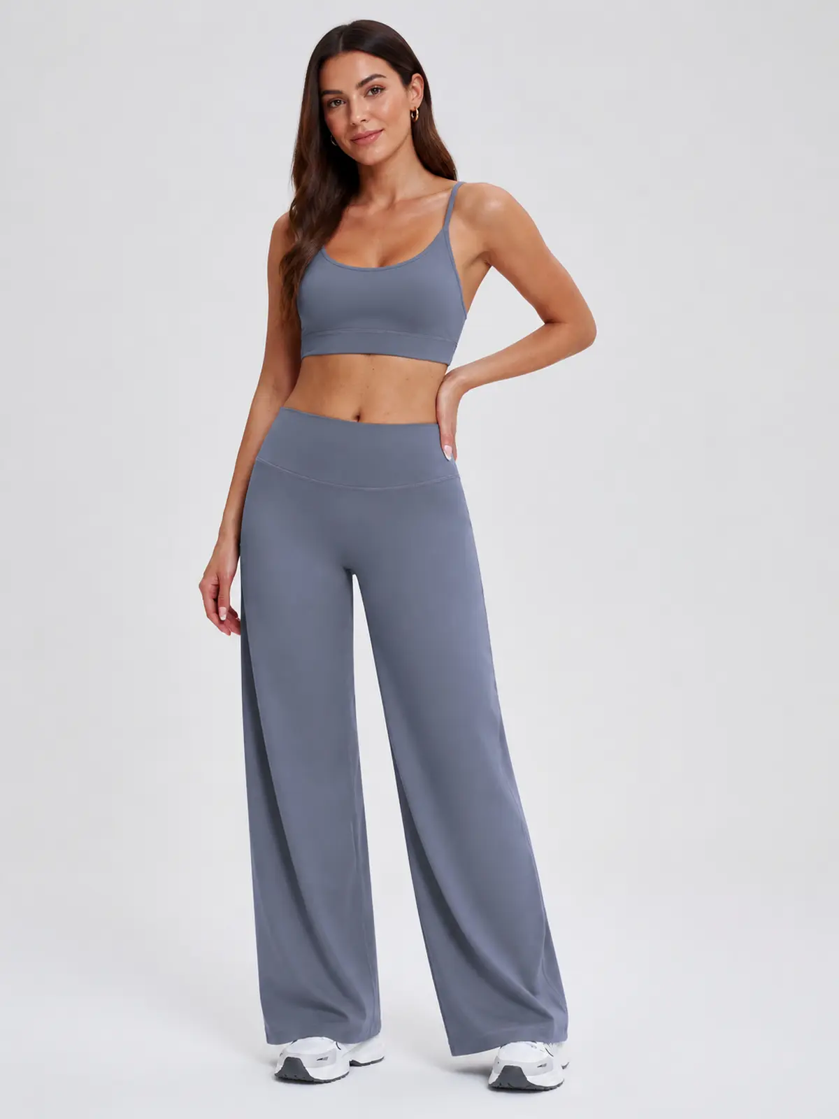 Harbor Verse High-Rise Flare Leggings — smoky gray-blue — pants — authoritative variation match