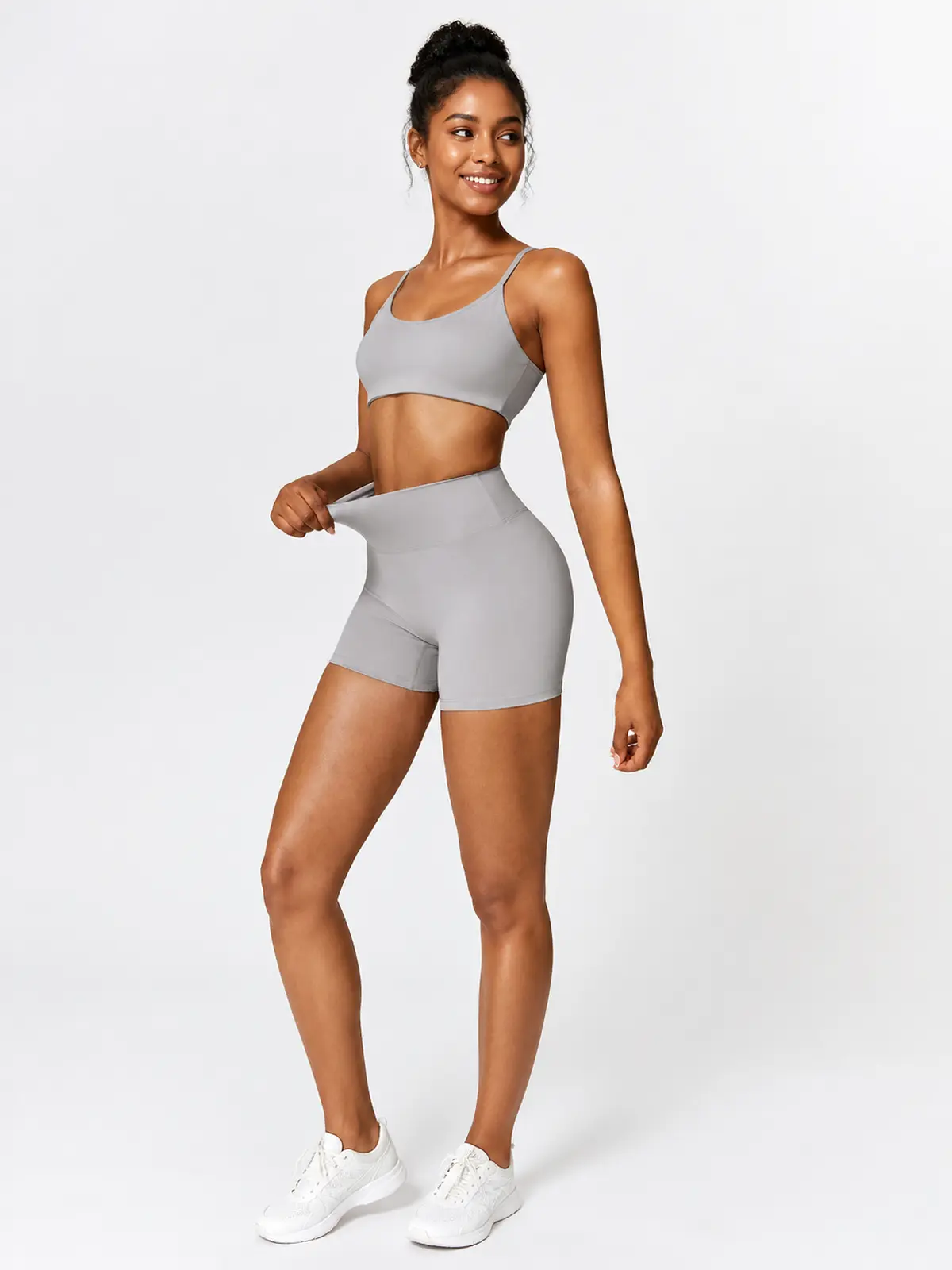 Hearth Ledger High-Rise Bike Shorts — light grey — bike-shorts — authoritative variation match