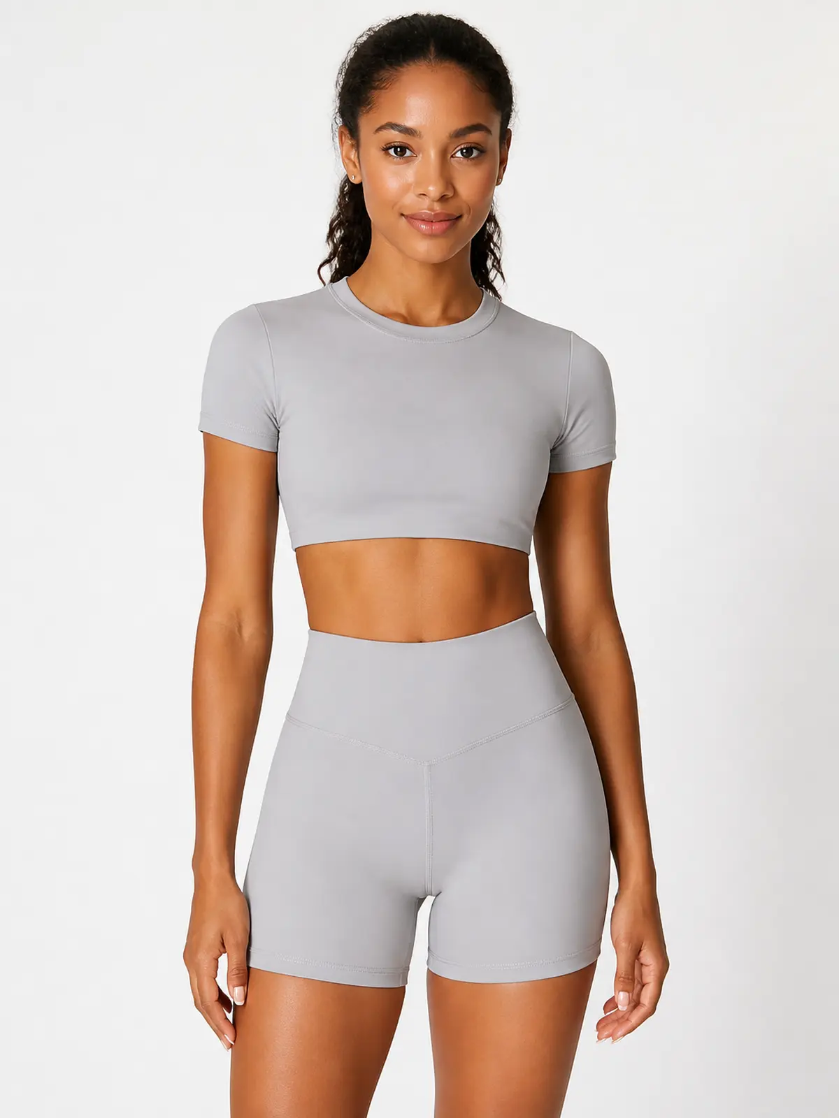 Hearth Ledger High-Rise Bike Shorts — light grey — bike-shorts — authoritative variation match