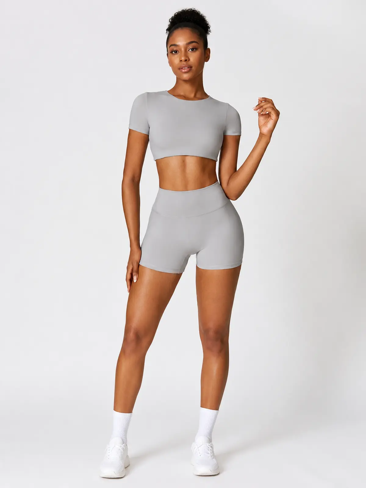 Hearth Ledger High-Rise Bike Shorts — light grey — general — authoritative variation match
