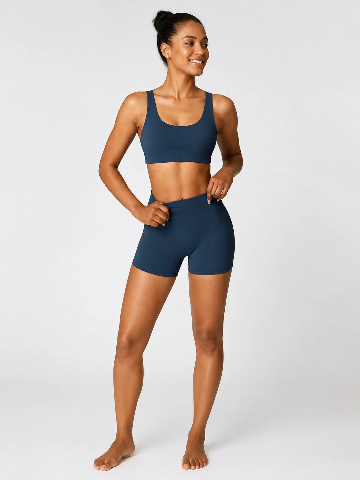 Hearth Ledger High-Rise Bike Shorts — navy blue — general — authoritative variation match