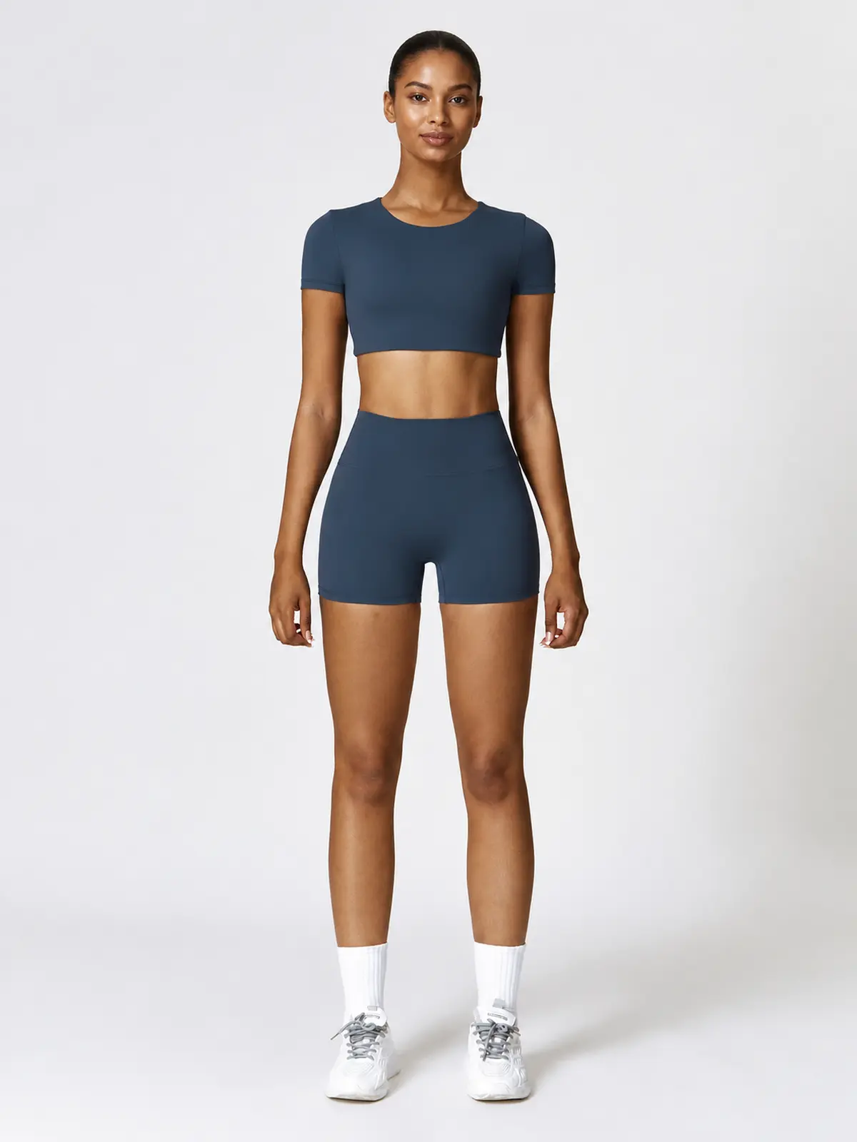 Hearth Ledger High-Rise Bike Shorts — navy blue — general — authoritative variation match