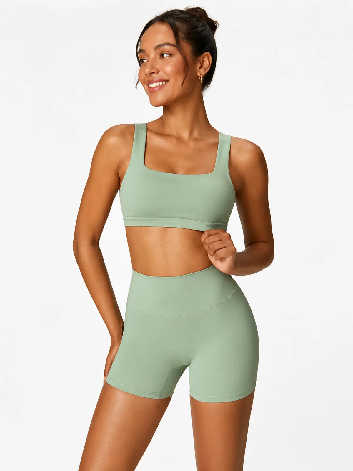 Hearth Ledger High-Rise Bike Shorts — sage green — bike-shorts — authoritative variation match