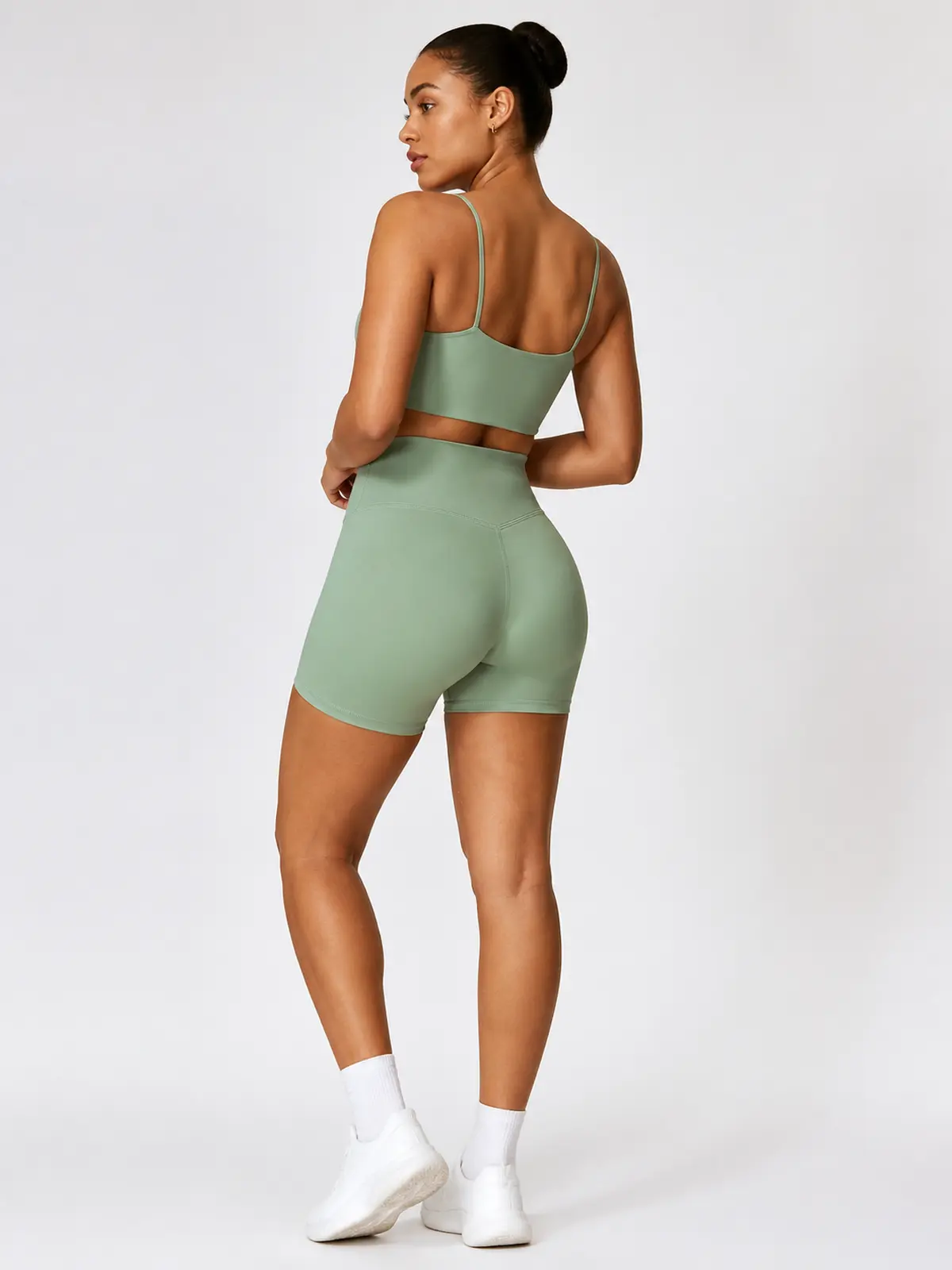 Hearth Ledger High-Rise Bike Shorts — sage green — general — authoritative variation match