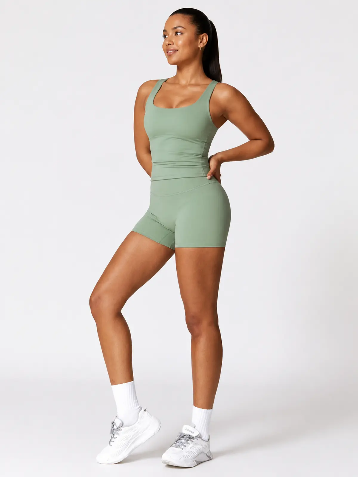 Hearth Ledger High-Rise Bike Shorts — sage green — general — authoritative variation match
