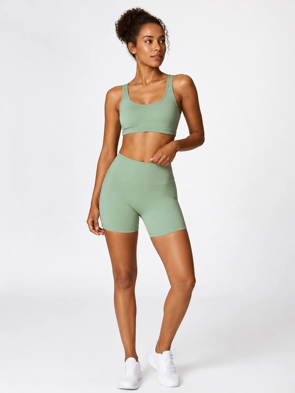 Hearth Ledger High-Rise Bike Shorts — sage green — general — authoritative variation match