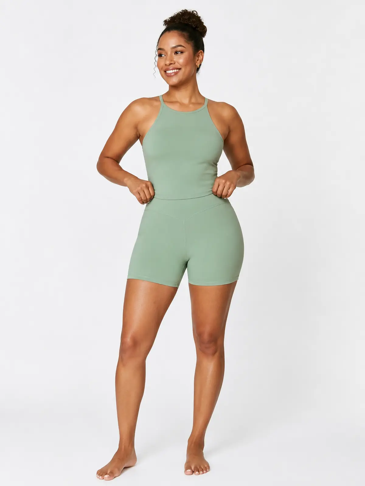Hearth Ledger High-Rise Bike Shorts — sage green — general — authoritative variation match