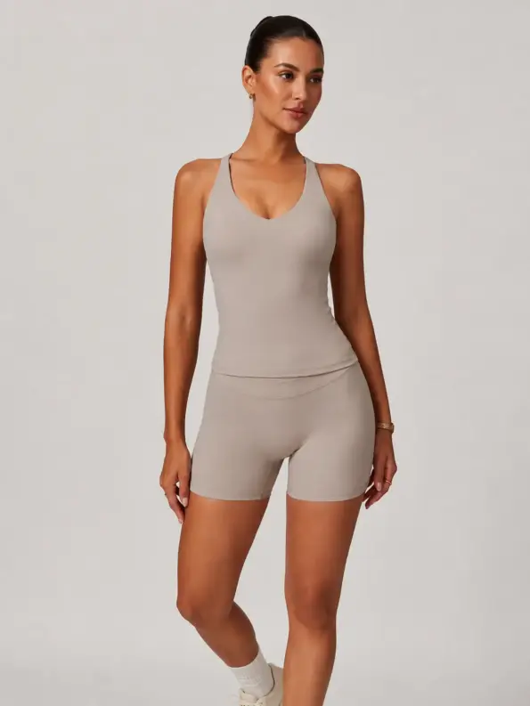 Hearthline Poise Cropped Scoop-Neck Tank Top — light taupe beige — general — authoritative variation match