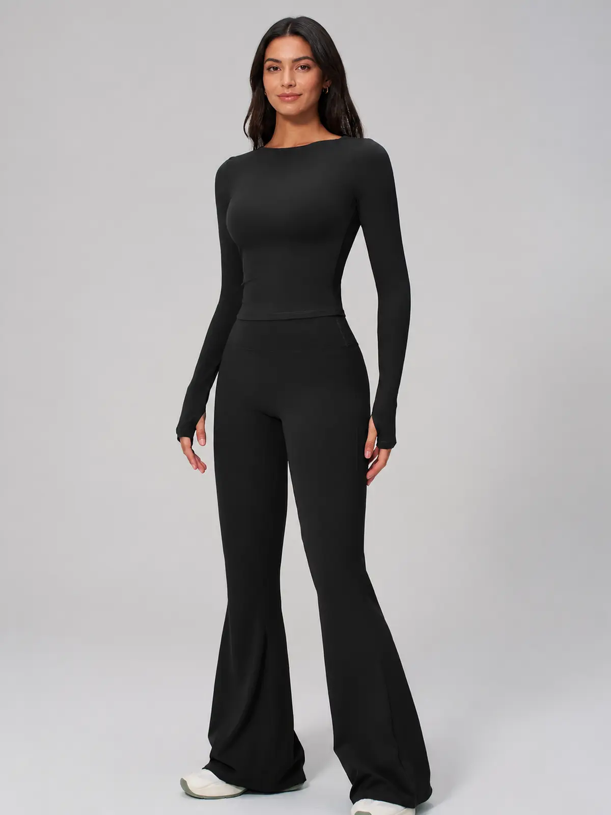 Horizon Sway Wide Boat-Neck Long-Sleeve Yoga Top — black — general — authoritative variation match