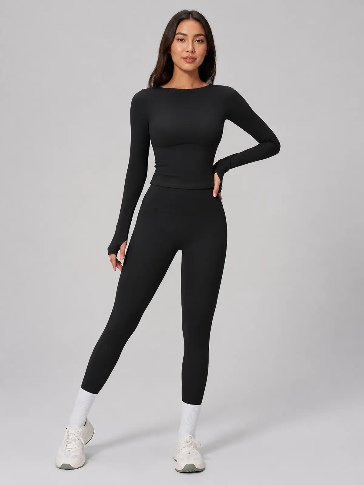 Horizon Sway Wide Boat-Neck Long-Sleeve Yoga Top — black — general — authoritative variation match