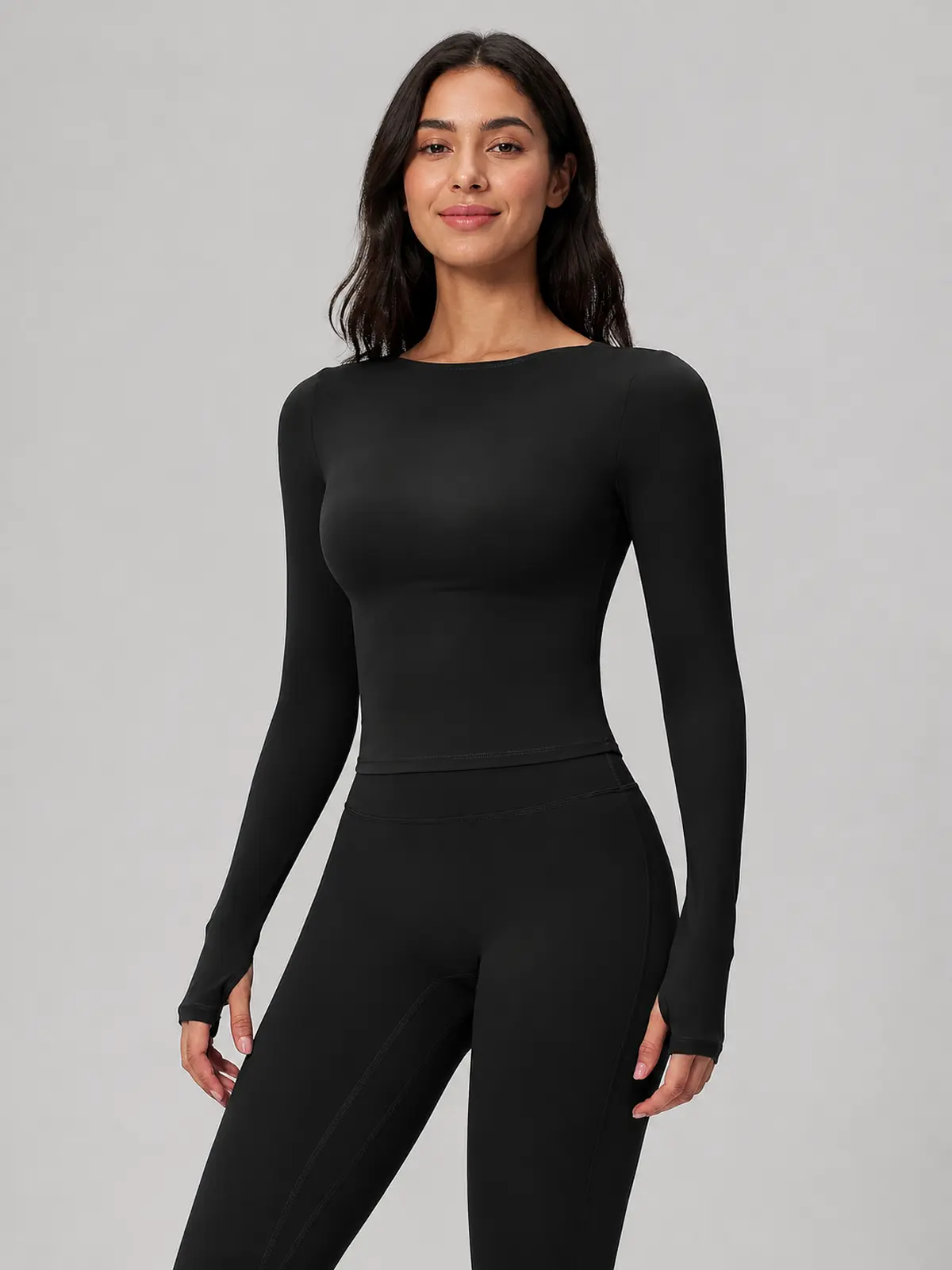 Horizon Sway Wide Boat-Neck Long-Sleeve Yoga Top — black — general — authoritative variation match