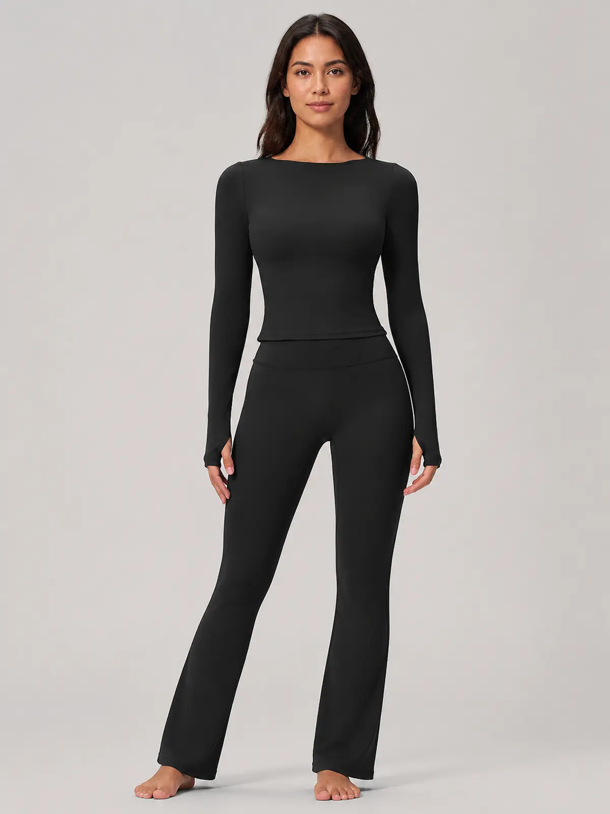 Horizon Sway Wide Boat-Neck Long-Sleeve Yoga Top — black — general — authoritative variation match