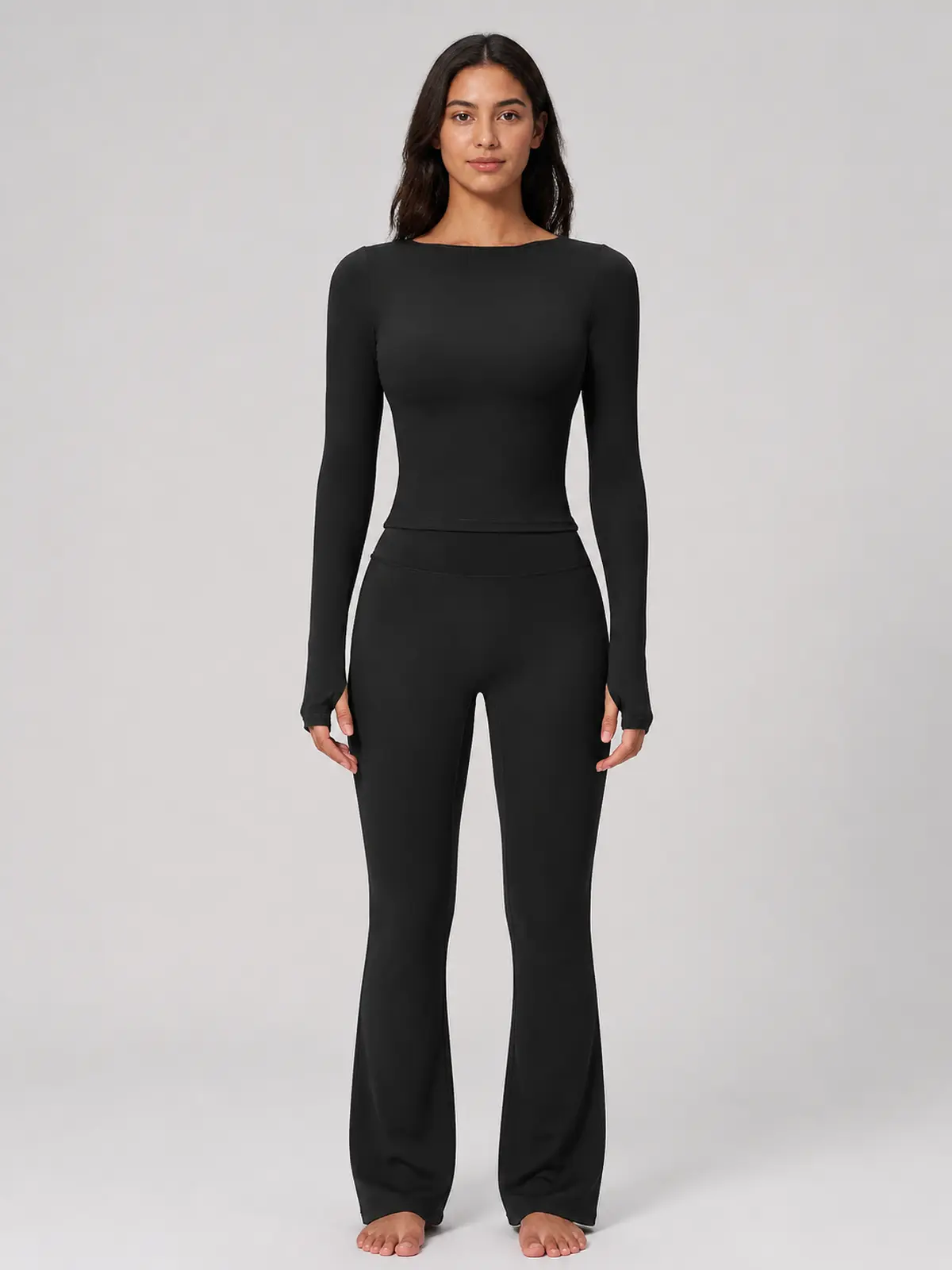 Horizon Sway Wide Boat-Neck Long-Sleeve Yoga Top — black — long-sleeve-top — authoritative variation match