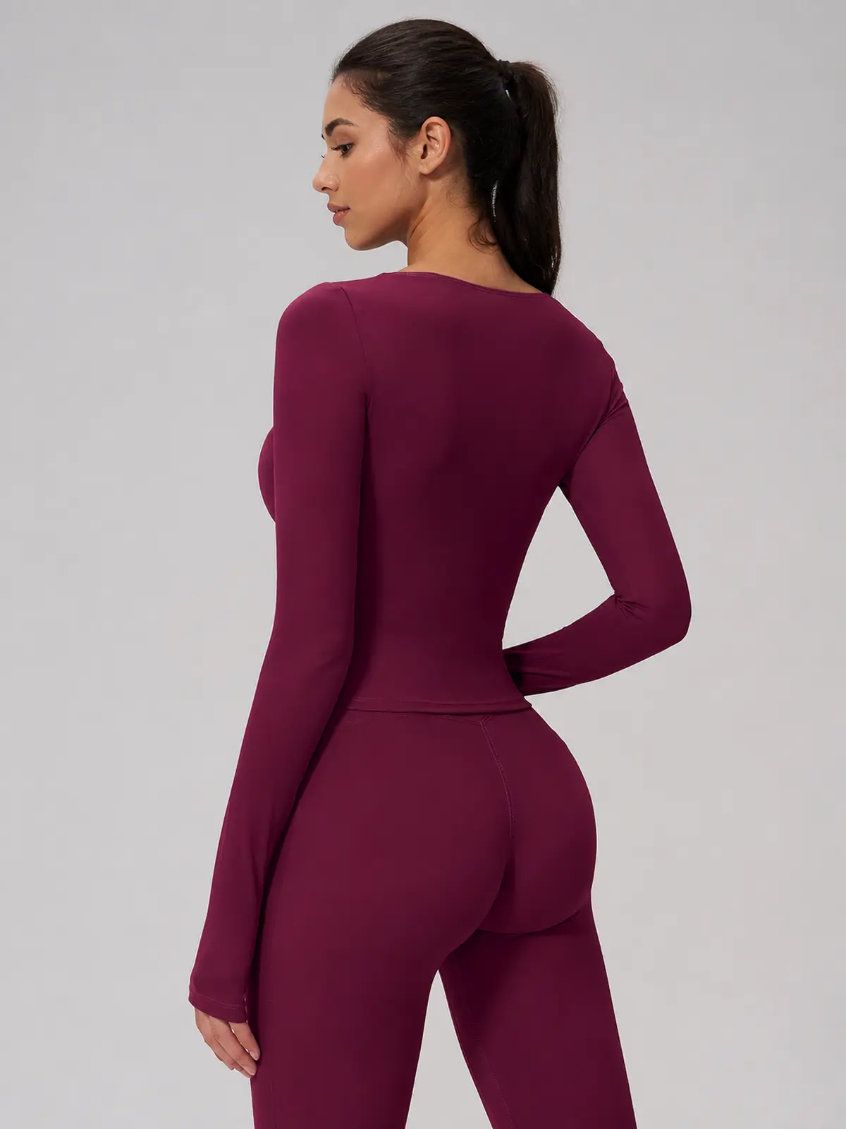 Horizon Sway Wide Boat-Neck Long-Sleeve Yoga Top — deep berry purple — general — authoritative variation match