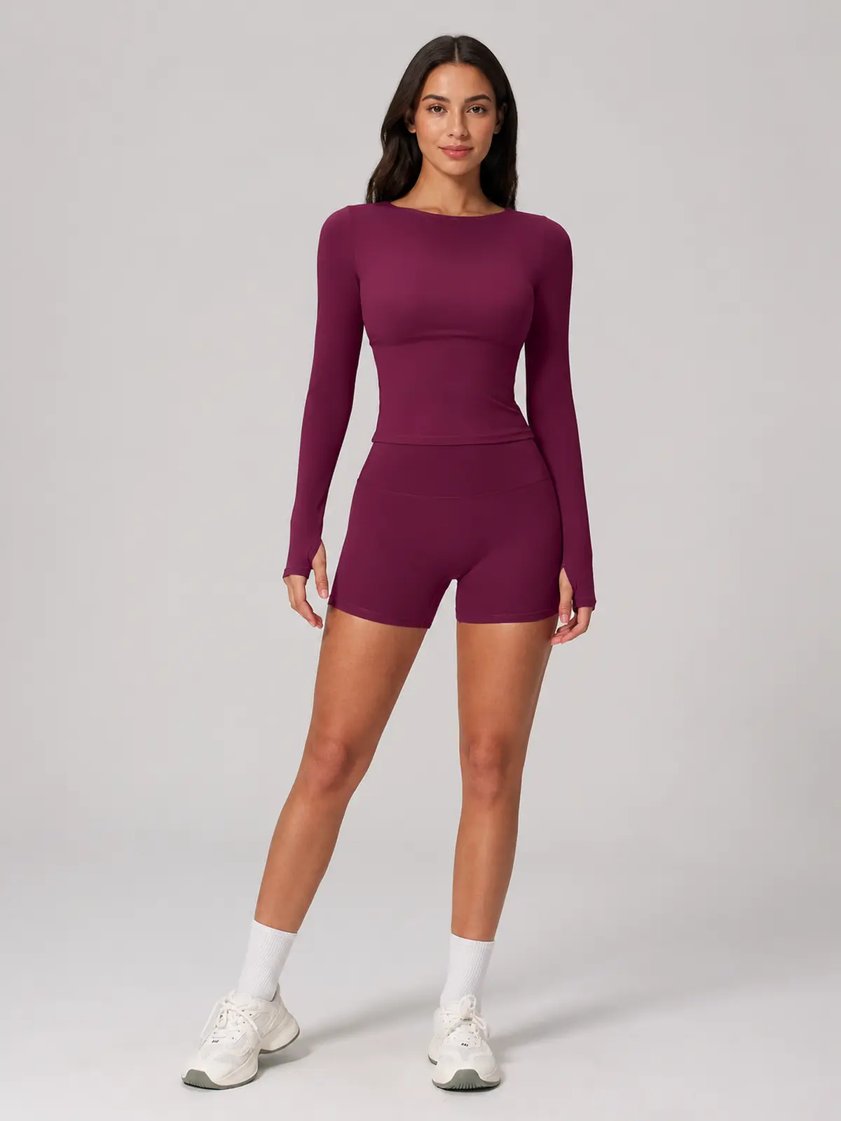 Horizon Sway Wide Boat-Neck Long-Sleeve Yoga Top — deep berry purple — general — authoritative variation match