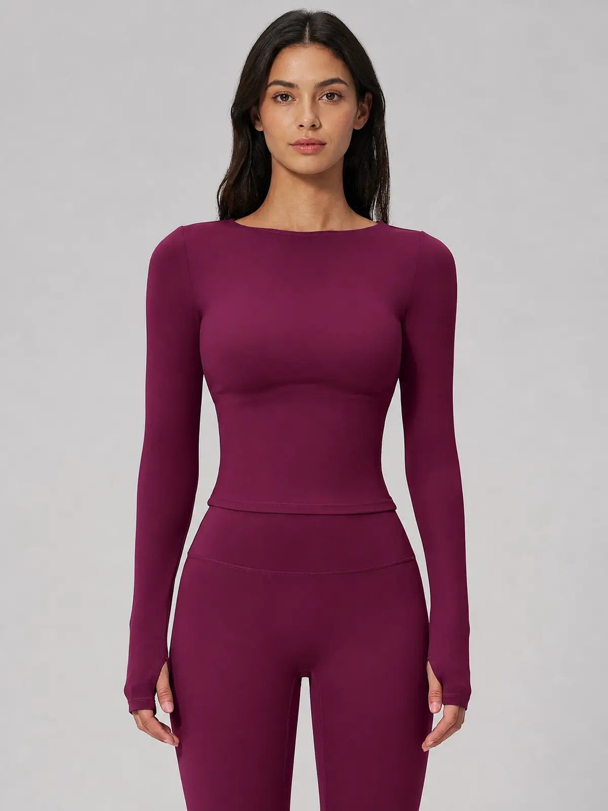 Horizon Sway Wide Boat-Neck Long-Sleeve Yoga Top — deep berry purple — long-sleeve-top — authoritative variation image
