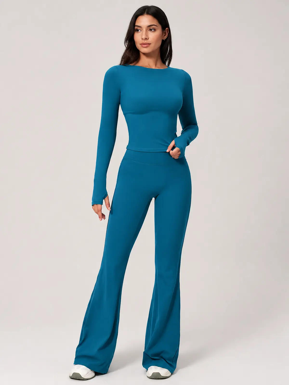 Horizon Sway Wide Boat-Neck Long-Sleeve Yoga Top — peacock blue — long-sleeve-top — authoritative variation match