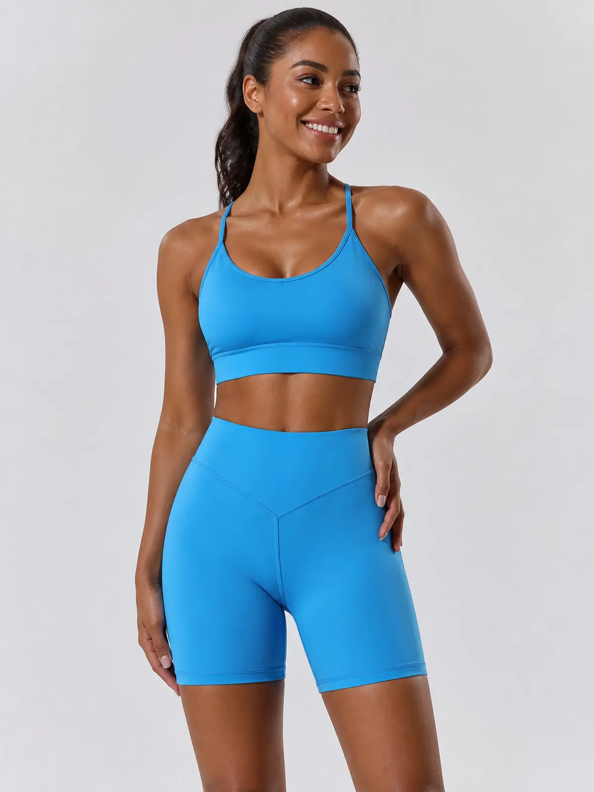 Indigo Motion High-Rise Bike Shorts — sky blue — bike-shorts — authoritative variation match